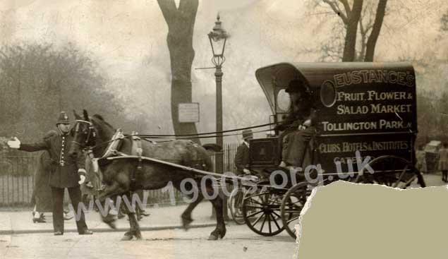 Horse-drawn greengrocers delivery cart, early 1900s London