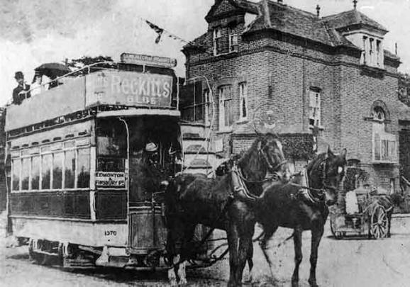 Horse-drawn tram in Edmonton, north London, c1900