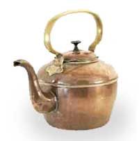 Copper kettle as used in well-off households in Victorian and Edwardian times