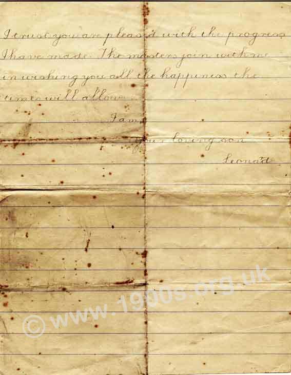 Second page of letter, written in an English lesson at school, Christmas 1915 (WW1).