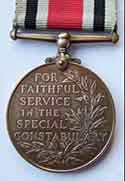tails side of a special constabl'se long-serving medal, in the first world war