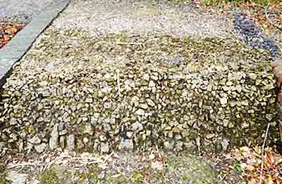 Section through a reconstruction of an early 1900s road at Amberley Heritage Museum, showing the crushed stones, broken up by the male inmates of workhouses