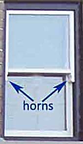 'Horns' on the upper section of sash windows