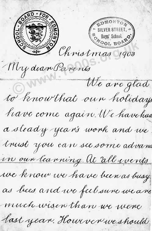 Page 1 of a Christmas letter home from school, 1903