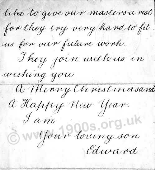 Page 2 of a Christmas letter home from school, 1903
