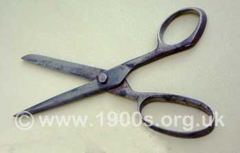 Victorian dressmaking scissors - tarnished because there was no stainless steel.