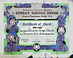 Certificate of merit in a 1919 Sunday School Scripture exam