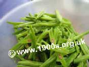 Prepared runner beans ready for freezing, salting or cooking.