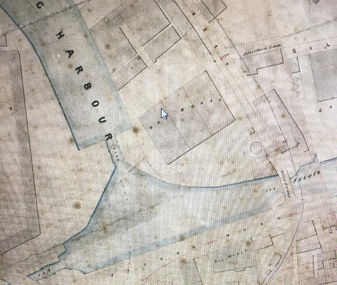 1874 map showing the kiln (circle) at the Avon-street end of Cheese Lane