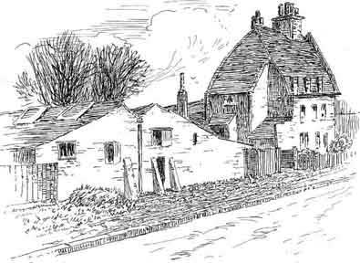 sketch showing tall narrow chimney from the 'centrally vented' kilns system