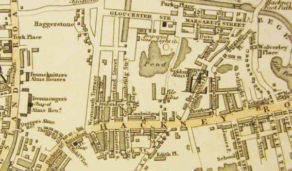 map showing Hackney Road, 1826
