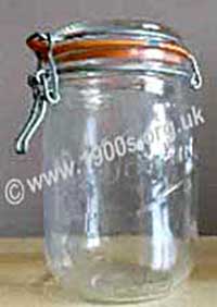 Jar for preserving fruit, generally known as a 'Kilner' jar